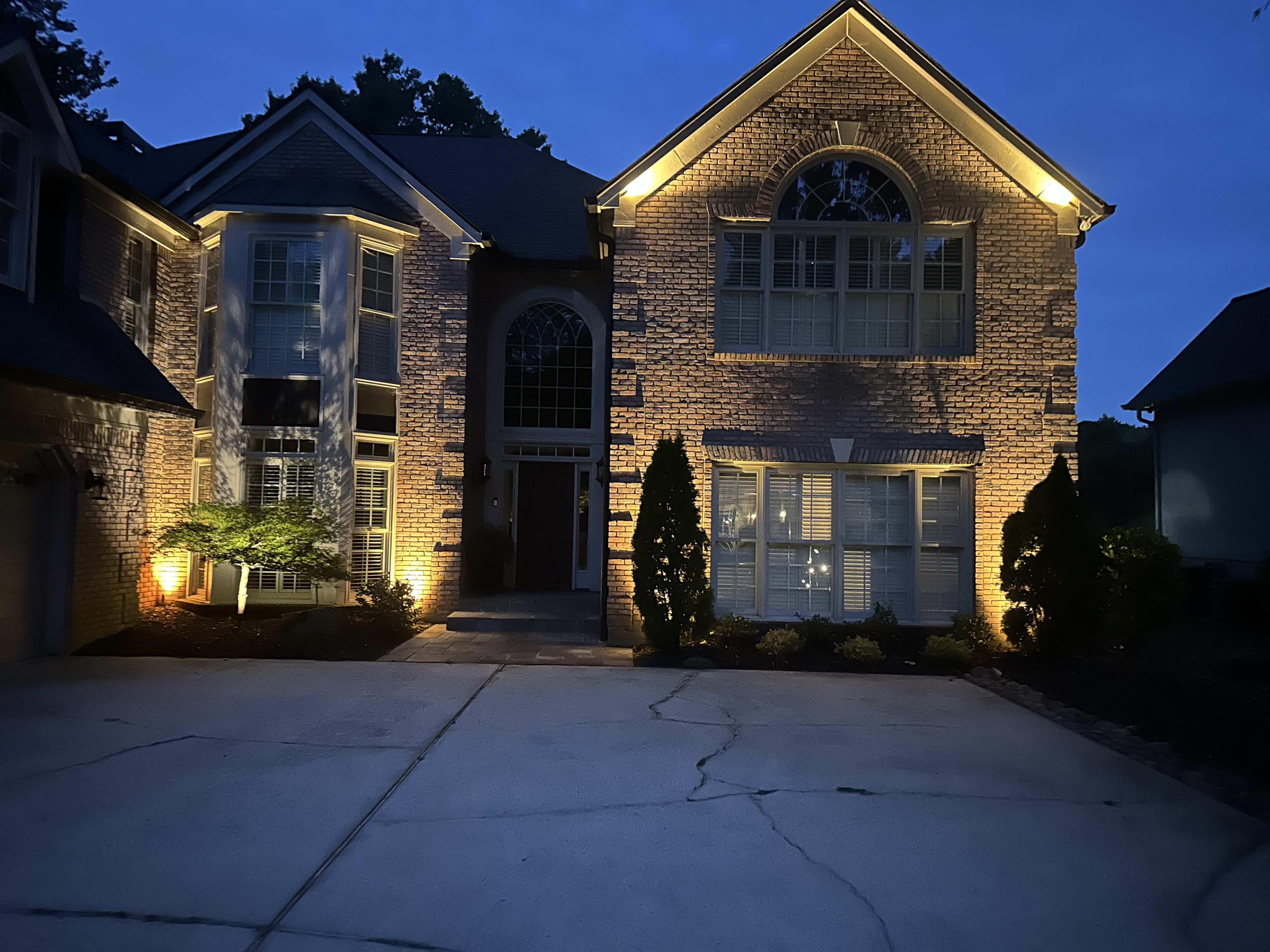 Professional exterior lighting installation on residential home